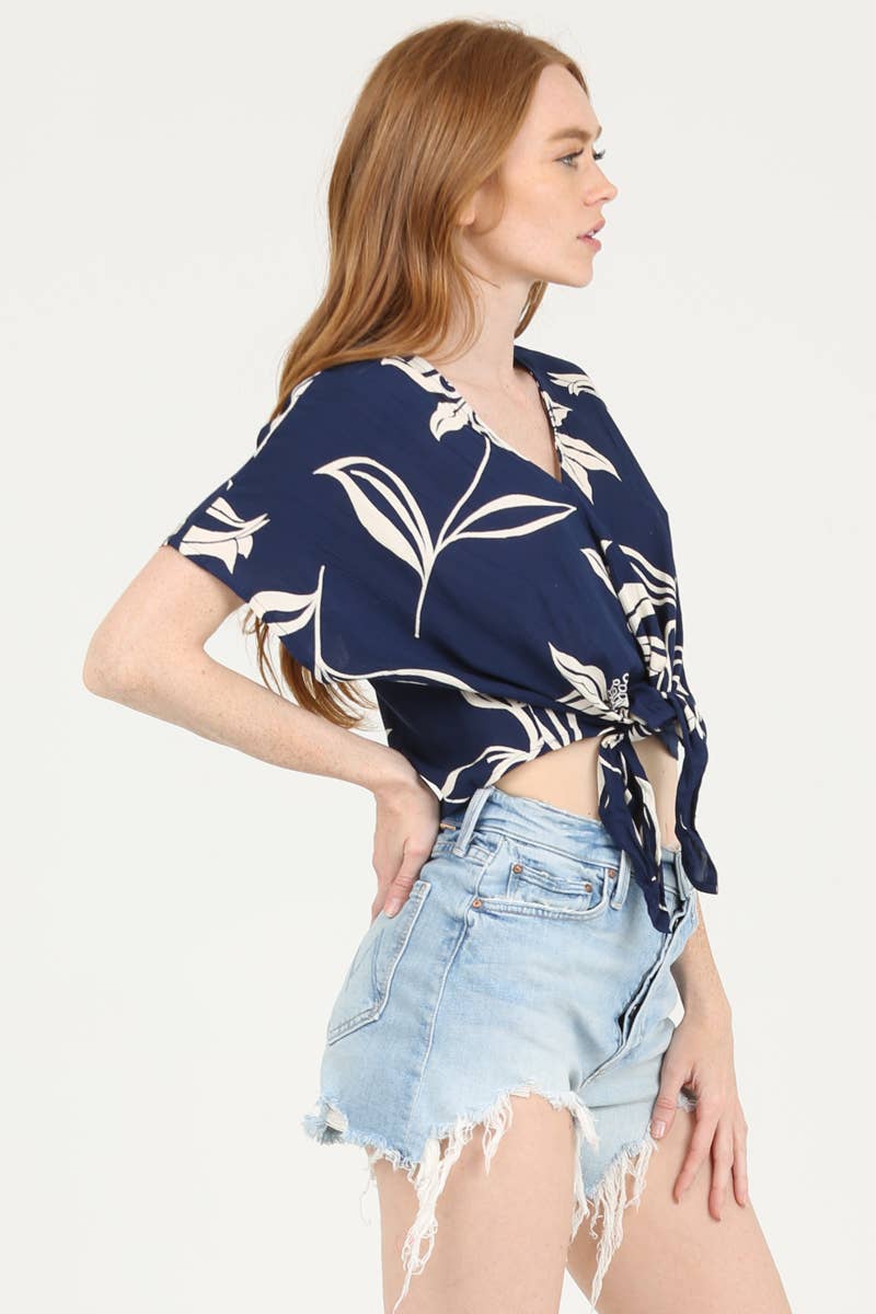 ANGIE - Vente Chemisier – femme - HAUT COURT À COL ET MANCHES KIMONO À NOUER À LA TAILLE F2824-W9211