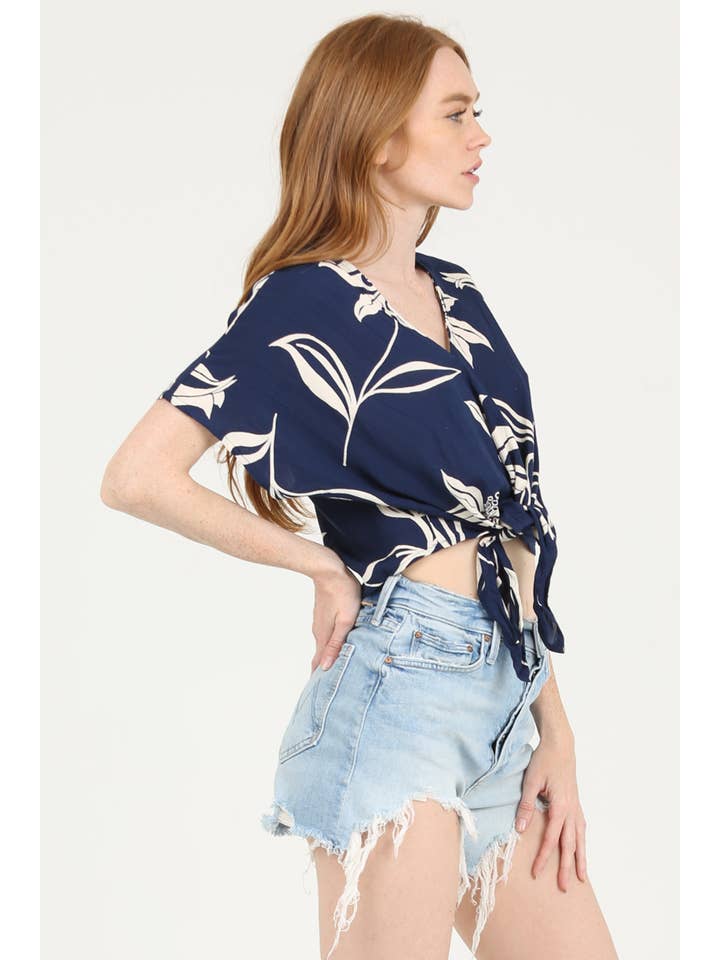 ANGIE - Vente Chemisier – femme - HAUT COURT À COL ET MANCHES KIMONO À NOUER À LA TAILLE F2824-W9211