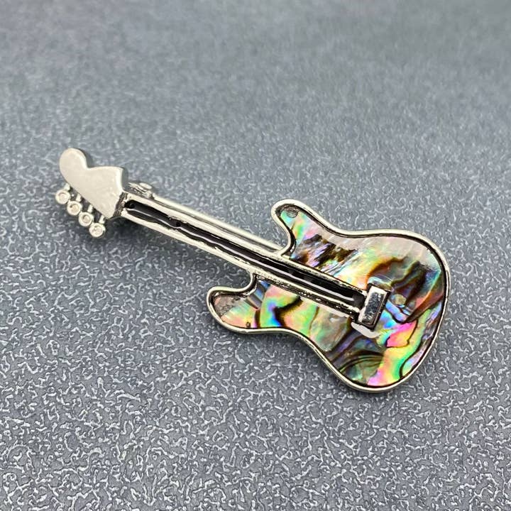 Mio Queena - Wholesale Brooch - Abalone Shell Silver Tone Guitar Brooch1