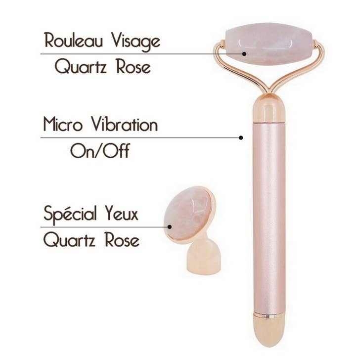 Zen'Arôme - Vente Rouleau beauté/visage - Roller Masseur visage électrique Quartz Rose double tête5