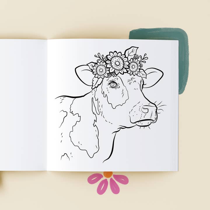 Middlefork & Co. - Wholesale Coloring & Activity Book - Adult - Flowered Farm Friends: Cheerful Coloring Book Adults & Teens6