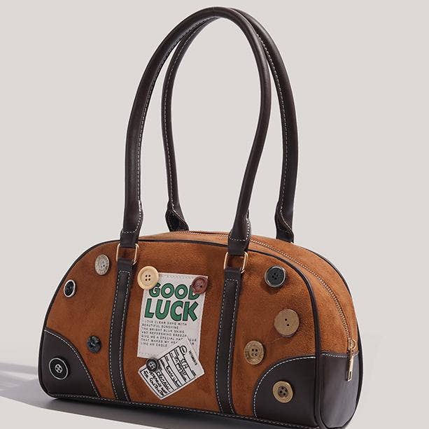 Brown Buttons random bowling Handle Bag for wholesale on Faire8