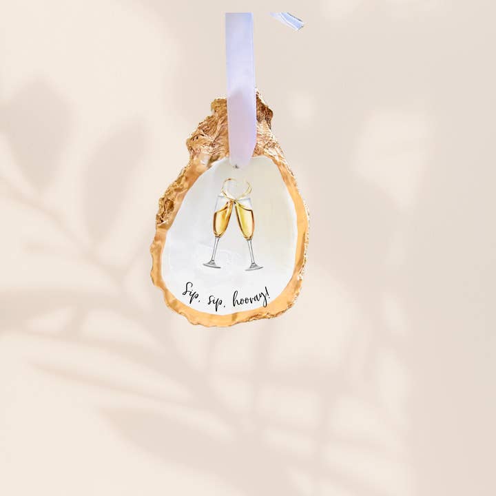 Sip, Sip, Hooray Oyster Shell Ornament for wholesale by Willett and Co