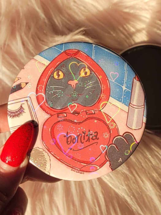 Bonita Cat Large Pocket Mirror | Glimmer Heart Sparkle for wholesale by Em's Garden