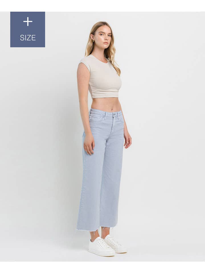 GRAY DAWN PLUS SIZE HIGH RISE CROP WIDE LEG JEANS T5872GRD-P for wholesale on Faire