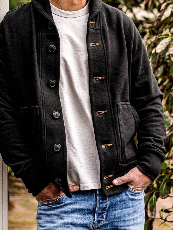 Men's Bodega Shawl Cardigan | 14oz 100% Cotton French Terry- Basalt for wholesale on Faire4