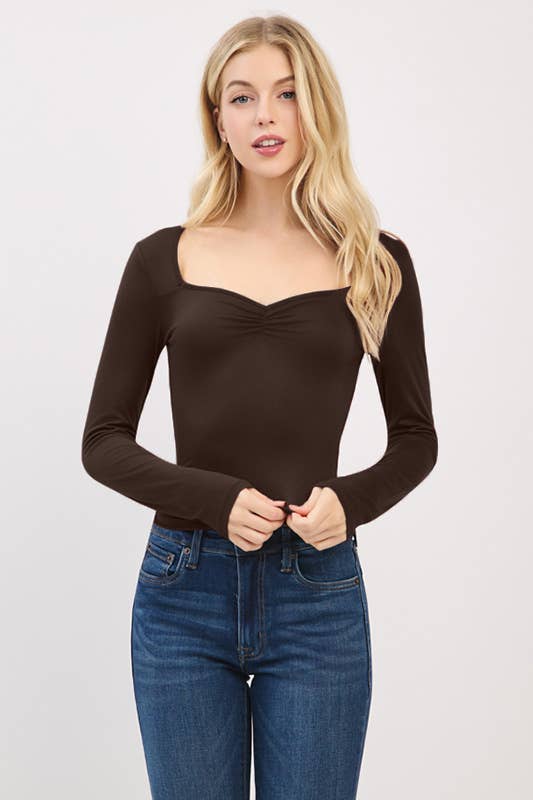 Heart & Hips - Wholesale Knit Top - Women's - JT56670L - SWEETHEART NECK W/RUCHED LONG SLEEVE TOP3