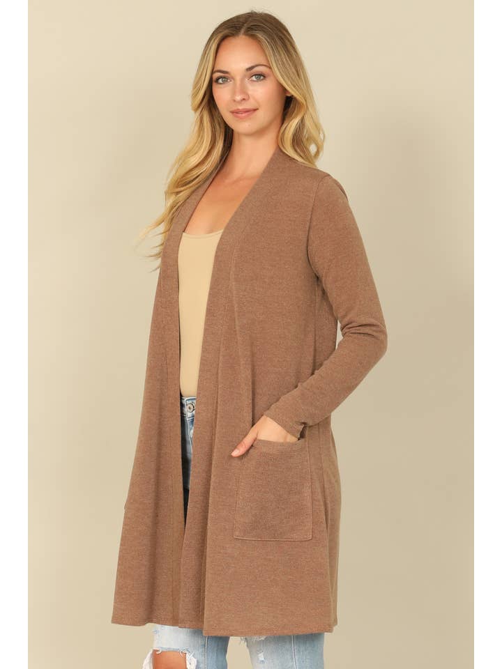 You & Me - Wholesale Cardigan - Women's - YMC30014V-SOLID LONG SLEEVE SIDE POCKET OPEN FRONT CARDIGAN8