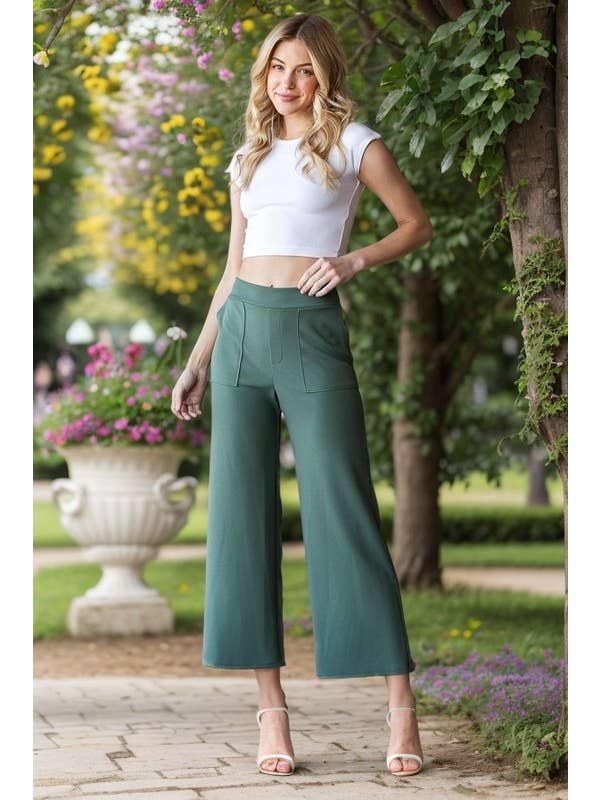HEIMISH - Wholesale Pants - Women's - EP6838-10 WIDE WAISTBAND SOLID CULOTTES PANTS POCKET