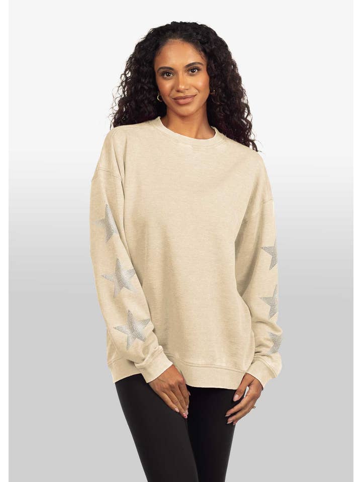 chicka-d - Wholesale Sweatshirt - Women's - Burnout Crew Sweatshirt with Rhinestone Stars, All colors