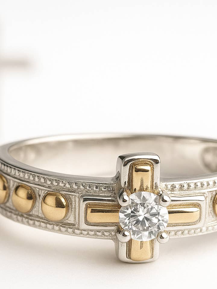 Unisex Rosary Ring – 925 Sterling Silver & 10K Gold for wholesale by QURI