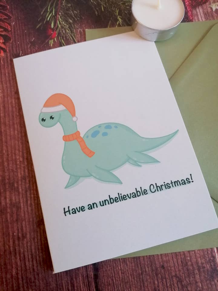 Cartolina di Natale con mostro di Loch Ness, biglietto per la vendita all'ingrosso da parte di KimspirationCrafts