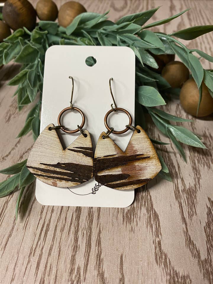 Distressed Abstract Paint Engraved Earrings - Unique Handmade Wood Jewelry - Boho Chic Statement Accessories for wholesale by Creekside Cottage Designs