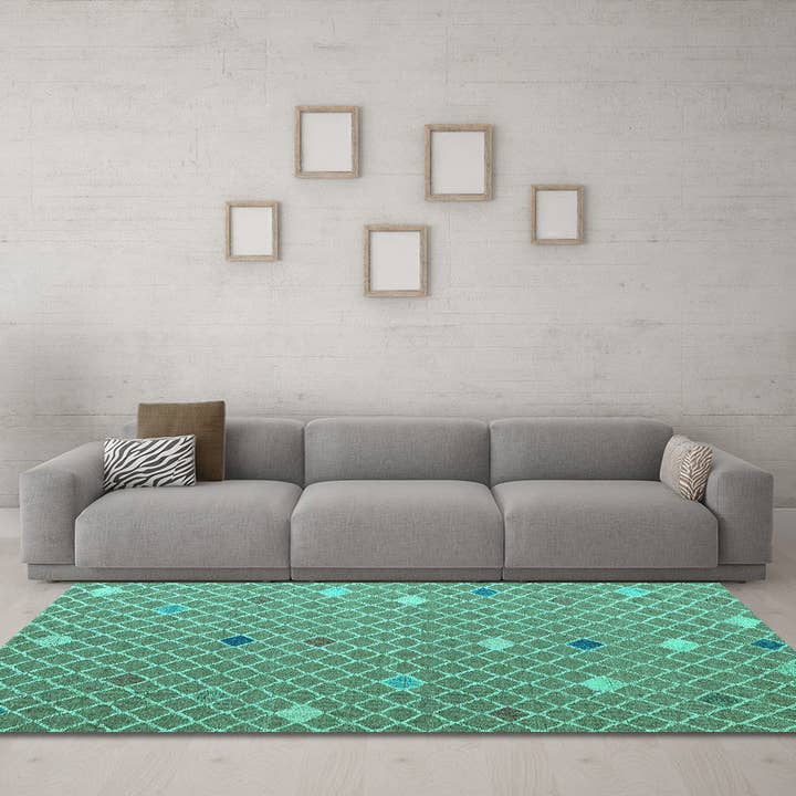 Tapis moderne de couleur turquoise abstraite lavable en machine pour la vente par Ahgly