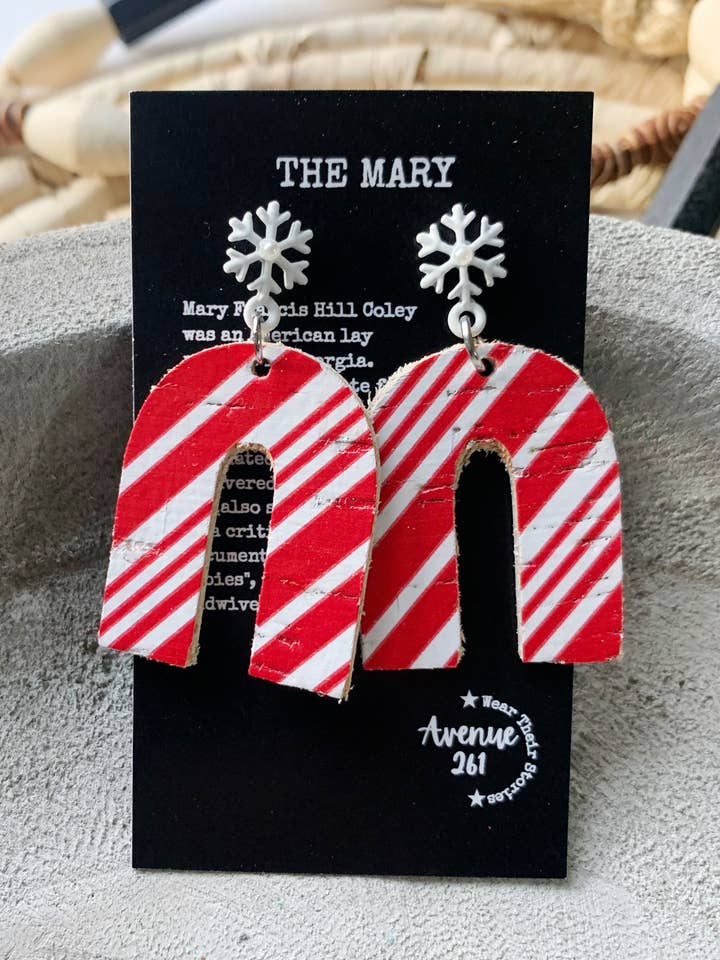 Red & White Candy Cane Inspired Holiday Statement Earrings for wholesale by Avenue261