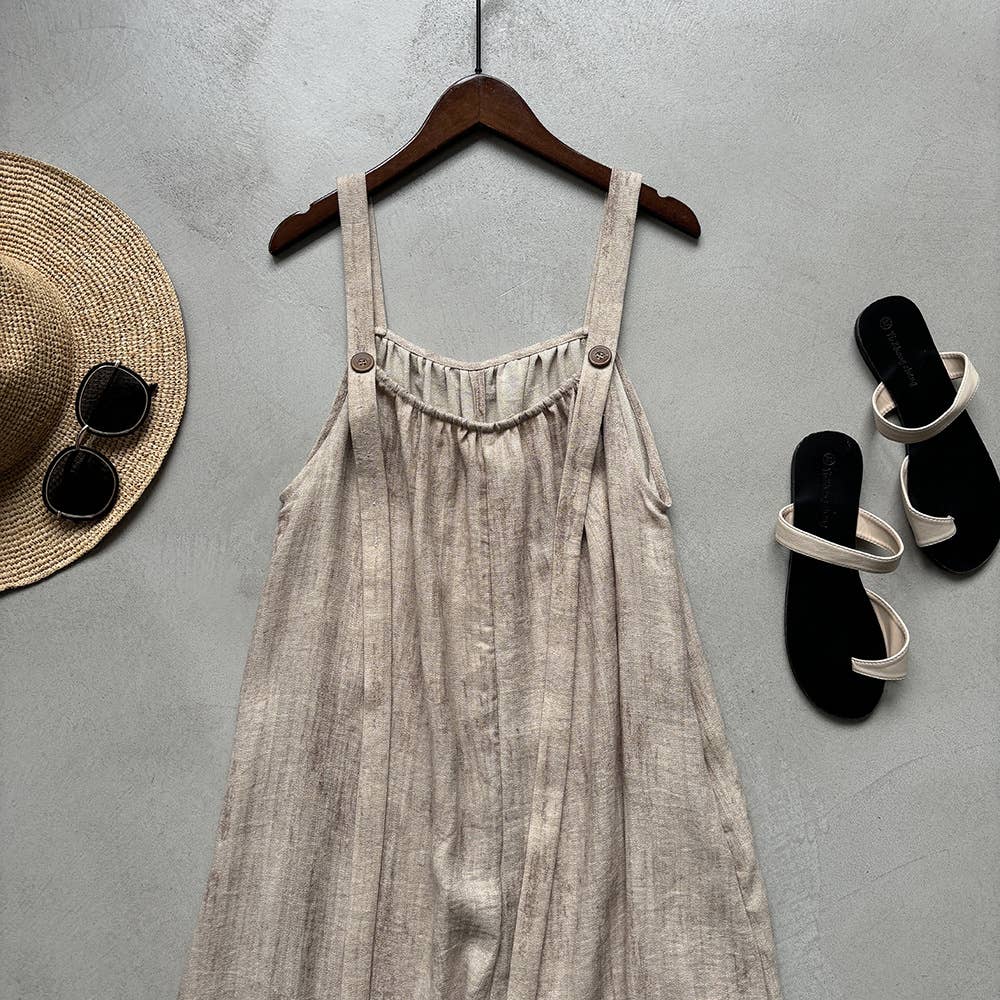 beige Slouchy overalls with 4% linen blend for wholesale on Faire13