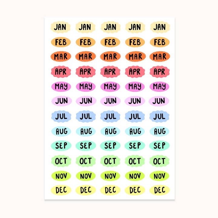 Undated Planner Monthly Sticker Labels for wholesale by Rainbow Vision