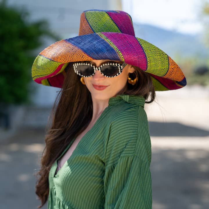 Shebobo - Wholesale Straw hat – women's - Monica 5" & 7" Wide Brim Stripe Packable Straw Sun Hats36