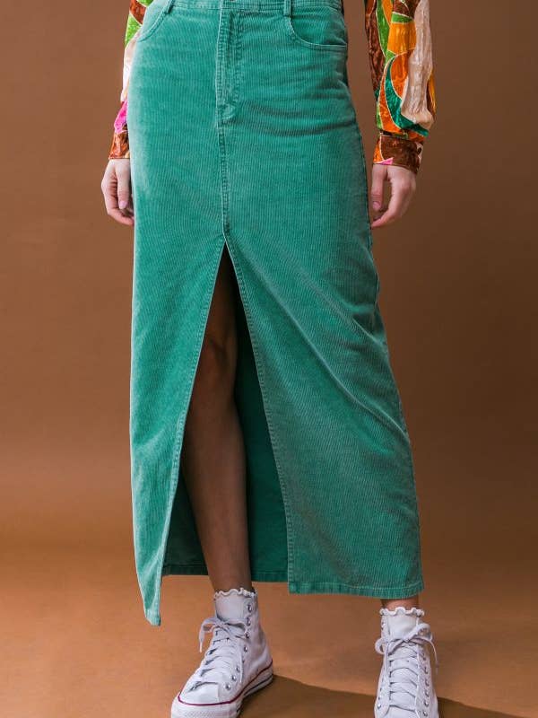 Jupe midi en velours côtelé lavé - IK7566 pour la vente par FLYING TOMATO