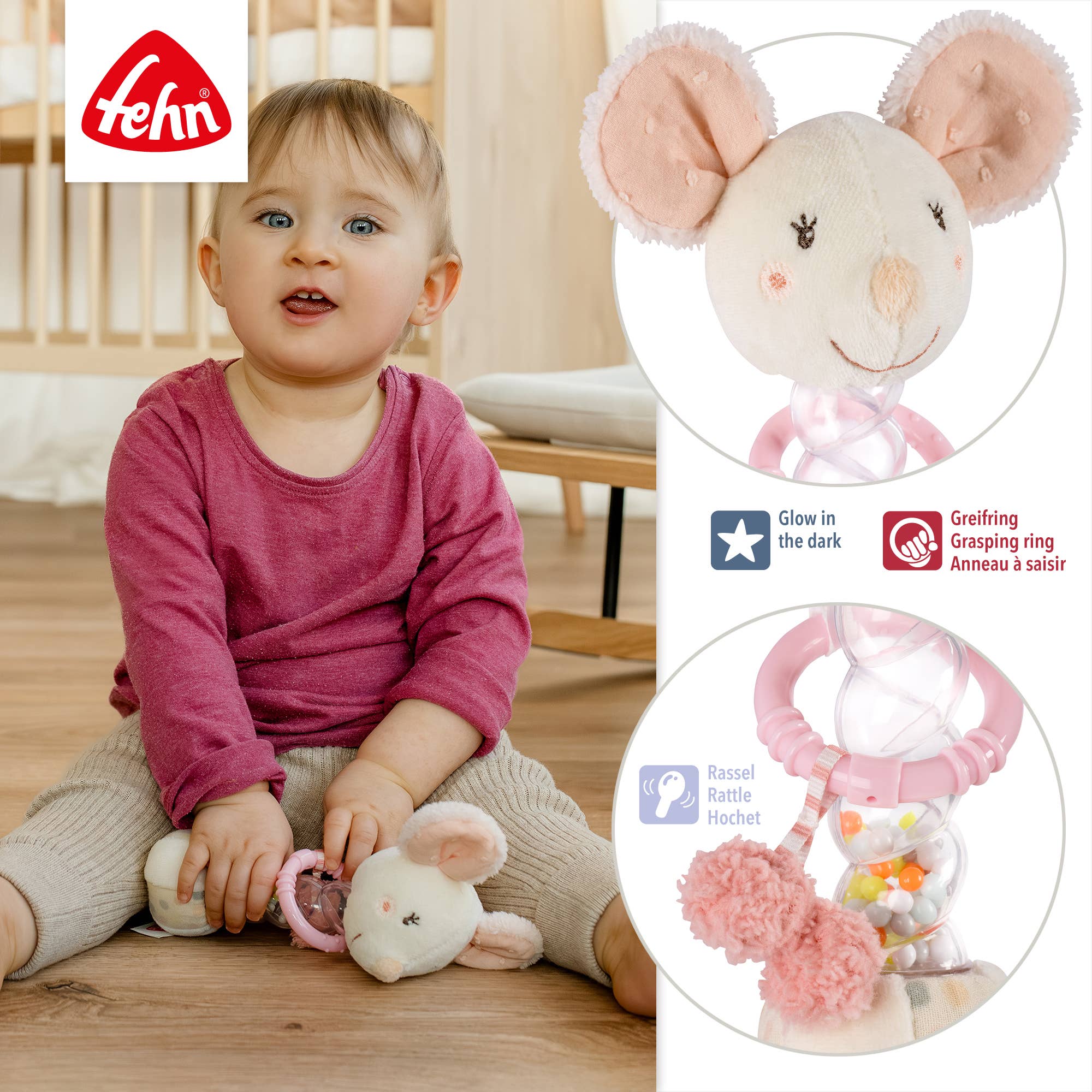 Fehn - Vente Hochet mobile – bébé - Souris Rainmaker - jouet de motricité et bâton à hochet4