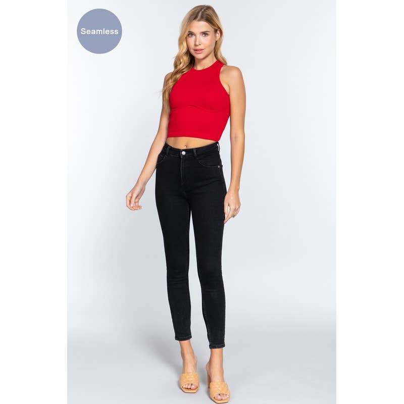 MintChoco – Großhandel Strickoberteil – Damen – NAHTLOSES CROP-TOP MIT UNTERSTREICHUNGSDETAIL6