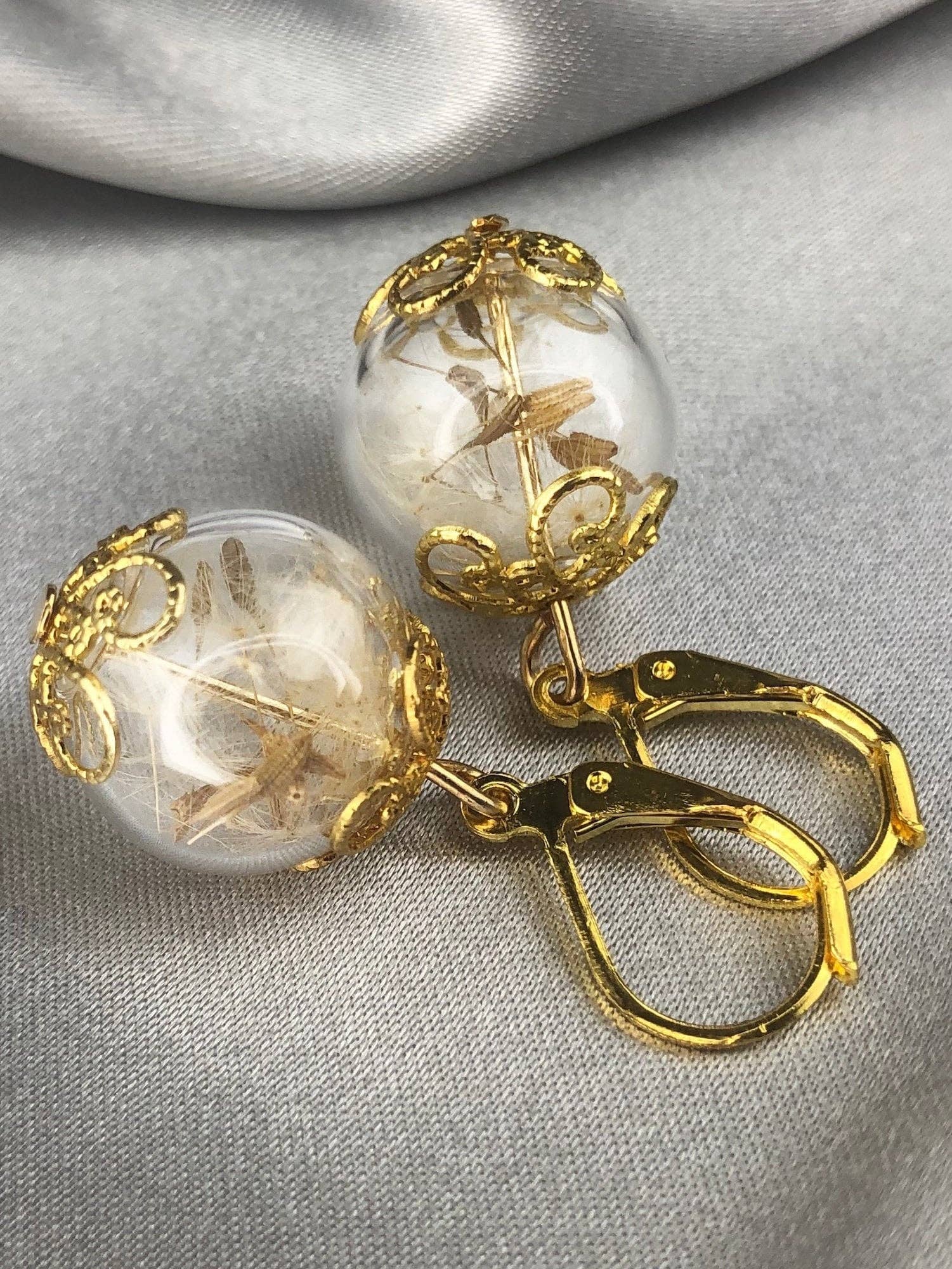 MadamLili - Wholesale Dangle Earrings - Real dandelions earrings, gold earrings with lion's fur1