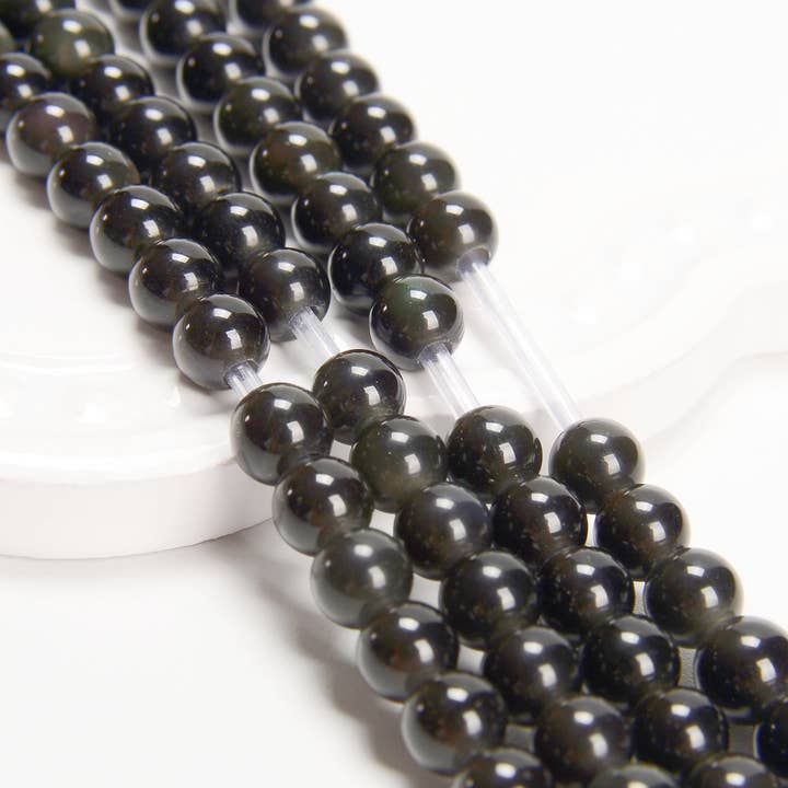 CRCBEADS - Wholesale Beads - 2.0mm Large Hole Rainbow Obsidian Smooth Round Beads 6mm 8mm 10mm 15.5" Strand2