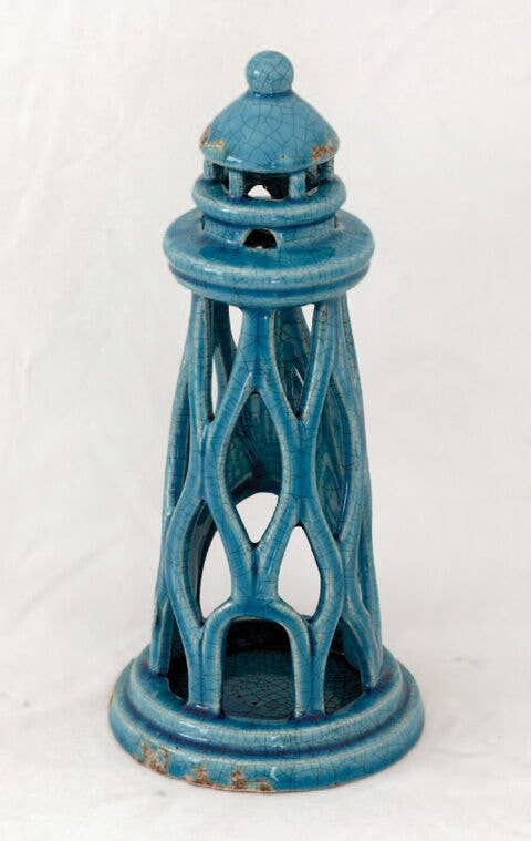 Drew Derose Design - Wholesale Decorative Tabletop Object - Wavy Ceramic Lighthouse Tabletop Décor & Votive Holder1