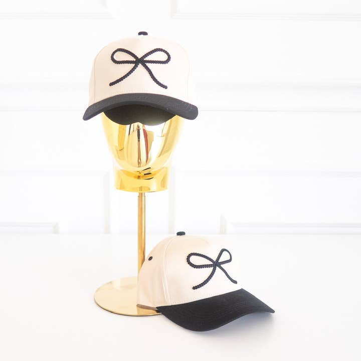 Black Cross Stitch Bow - Baseball Cap for wholesale by Hollis