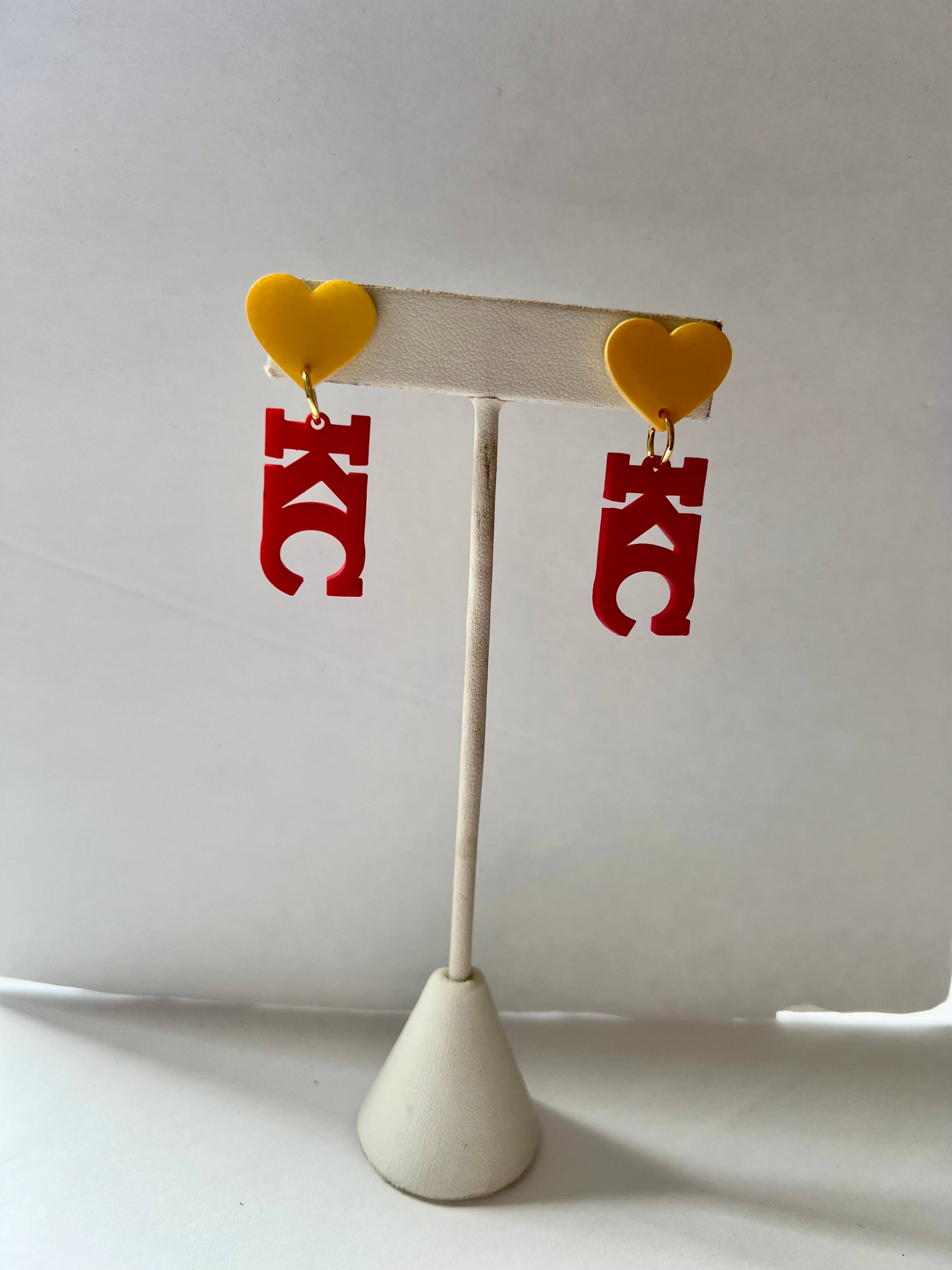 Elby Designs - Vente Boucles d'oreilles pendantes - Boucles d'oreilles KC Letter, boucles d'oreilles Kansas City, boucles d'oreilles Chiefs