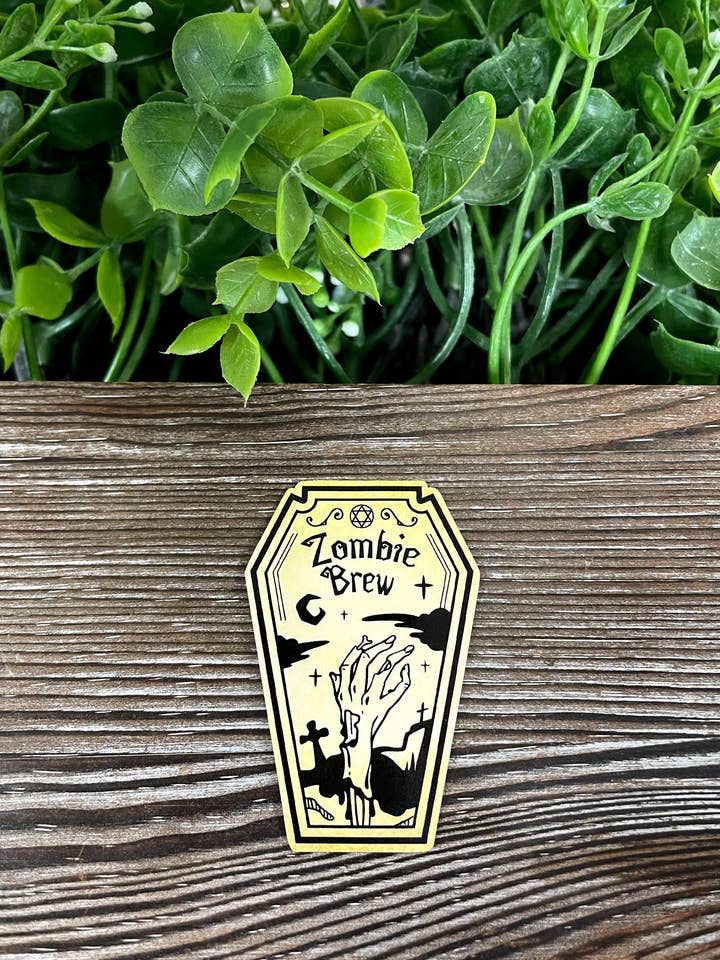 Zombie Brew, Die Cut Vinyl Sticker, Boho Fun, Water Resistant, Halloween Spooky Bottle Label for wholesale by Handmade by Marlayna