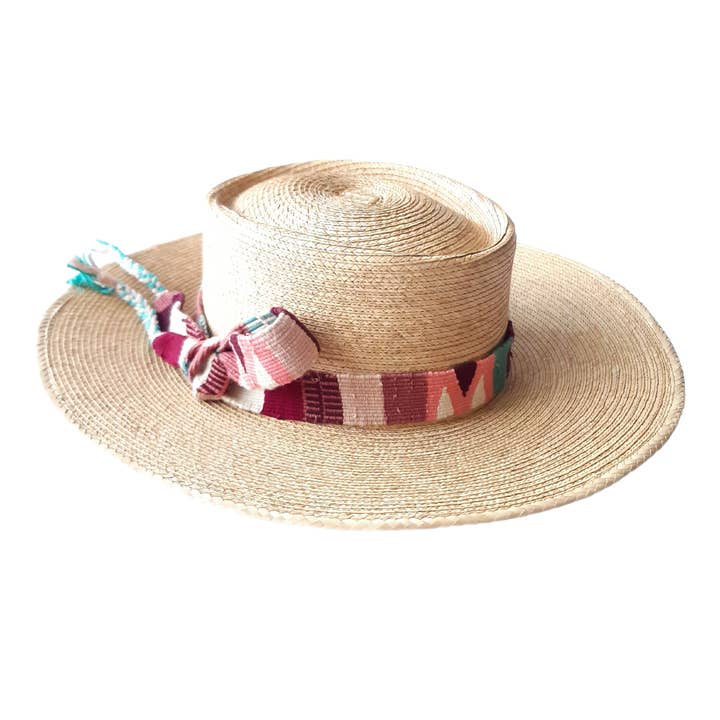 Palm Hat | Classic Structured Wide Brim | Burgundy Mix for wholesale by Achiote Guatemalan Goods