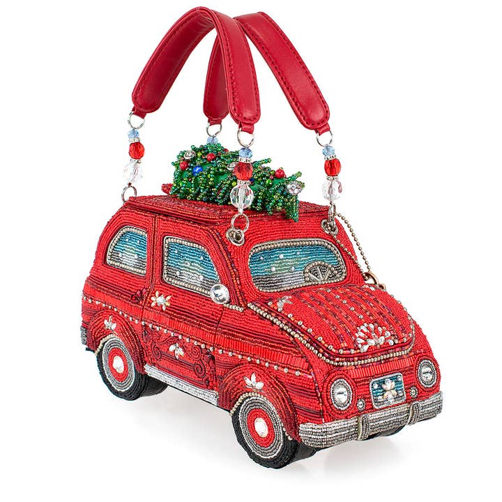 Mary Frances Accessories - Wholesale Top Handle Bag - Women's - All Spruced Up Christmas Car Top Handle Beaded Handbag