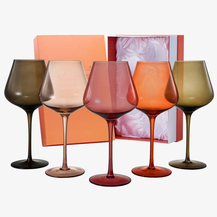 The Wine Savant / Khen Glassware - Wholesale Wine Glass - Colored Crystal Wine Glass Set of 5, Large 20 OZ Glasses