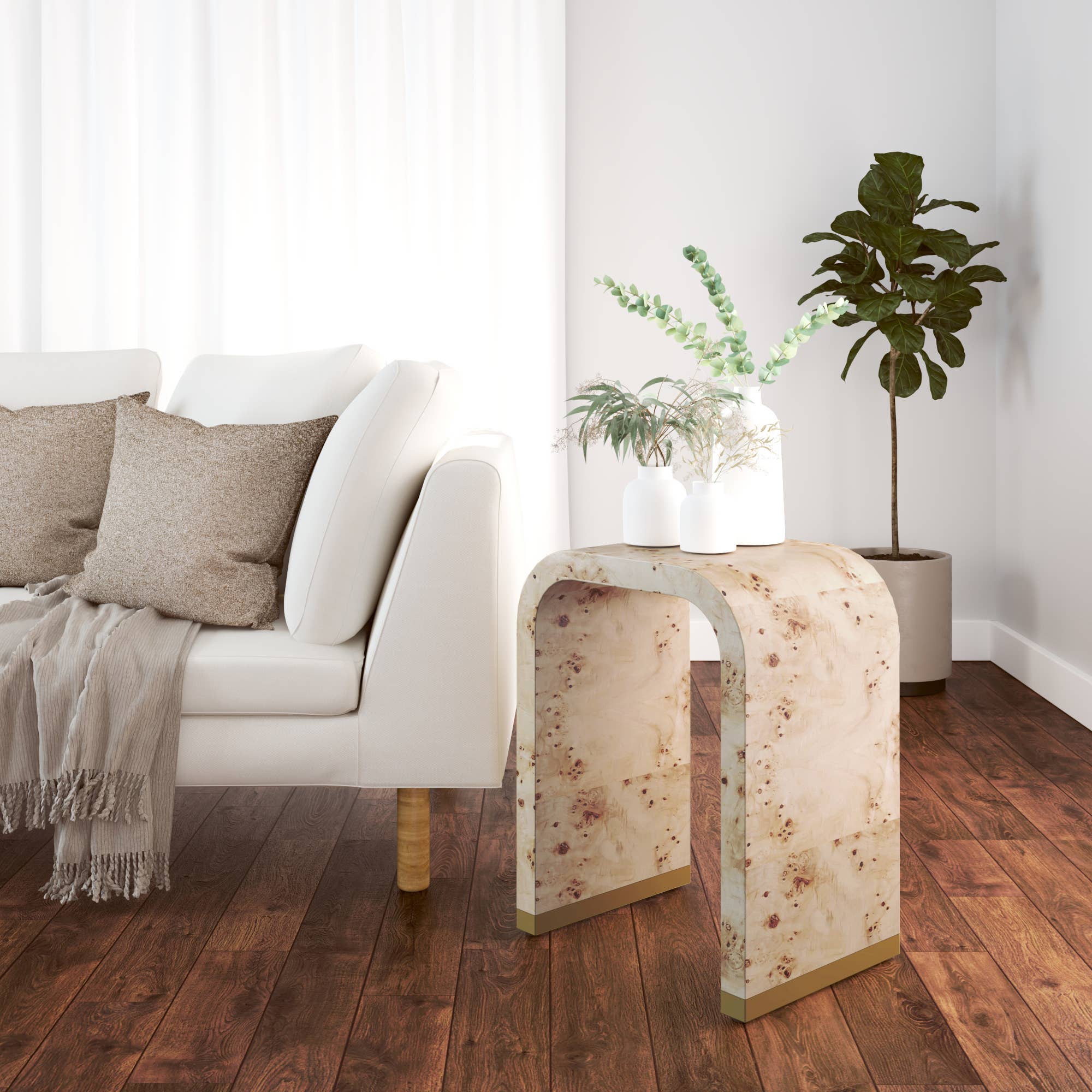 LR Home - Wholesale Side Table - Burl Wood Accent End Table with Brass-Wrapped Feet6