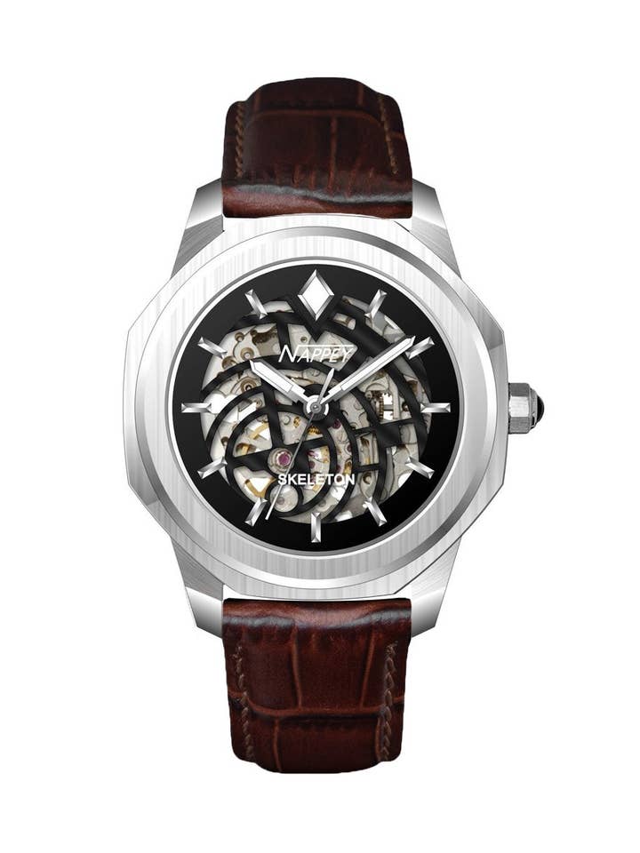 Pannolino Skeleton argento e pelle nera marrone 115X94X765 per la vendita all'ingrosso da parte di Nappey