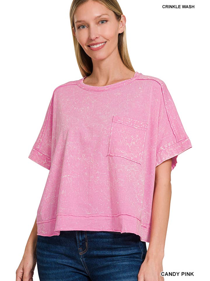 42POPS - Wholesale Knit Top - Women's - `.Washed Exposed Seam Oversized Tee4