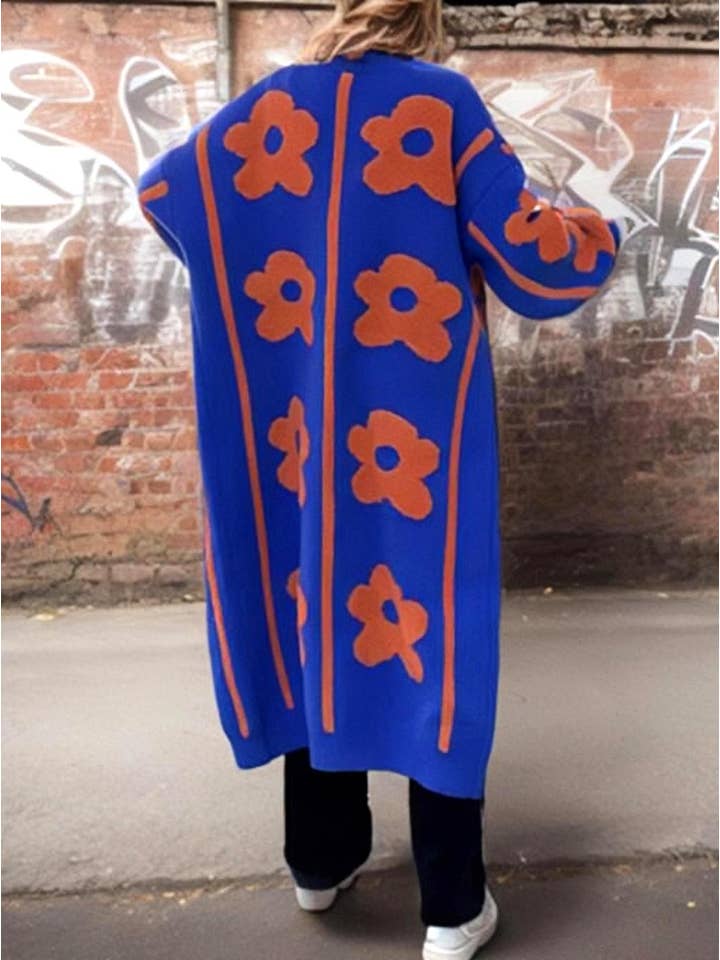 Rosa Clothing - Wholesale Cardigan - Women's - Flower jacquard long knit cardigan coat4