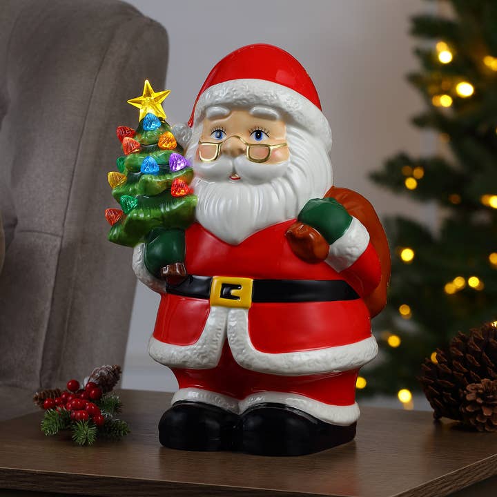 Ceramic Santa with Light Up Tree 5.5" - Mr. Christmas for wholesale by Alice Sturzinger LLC
