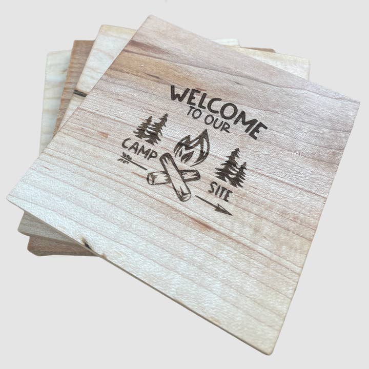 Welcome Campsite Coaster for wholesale by Engroovy Laser