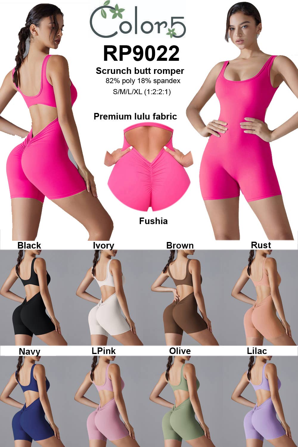Color 5 - Wholesale Activewear Set - Women's - Active wear work out yoga fashion scrunch butt yoga romper3