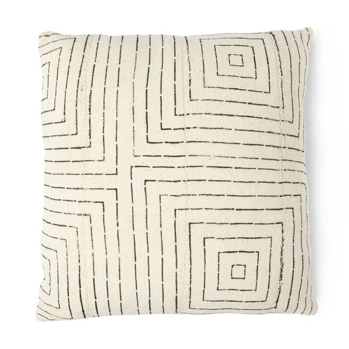 Terra Mud Cloth Pillow with Hemp Cotton Suede on the Back for wholesale by Urban Re-Leaf Home Uncharacteristically Hemp