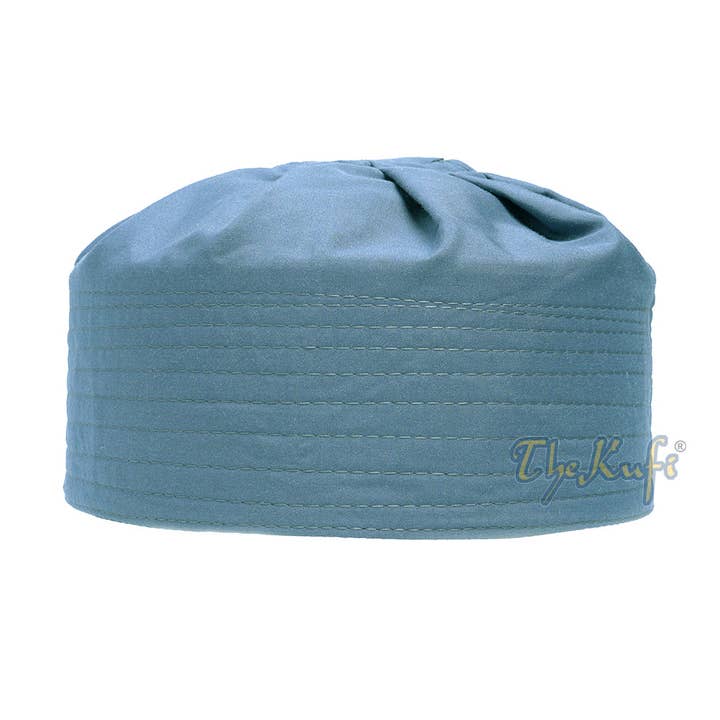 Pigeon Blue Pleated-Top Solid Color Fabric Kufi Skull Cap for wholesale by IndoMode
