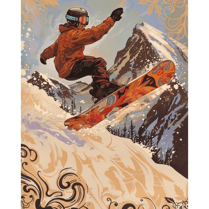Mowbi - Wholesale Art Print - Snowboarder Lifting Off – 8″x10″ Wall Art Print – Mowbi’s Ski & Snowboard Collection