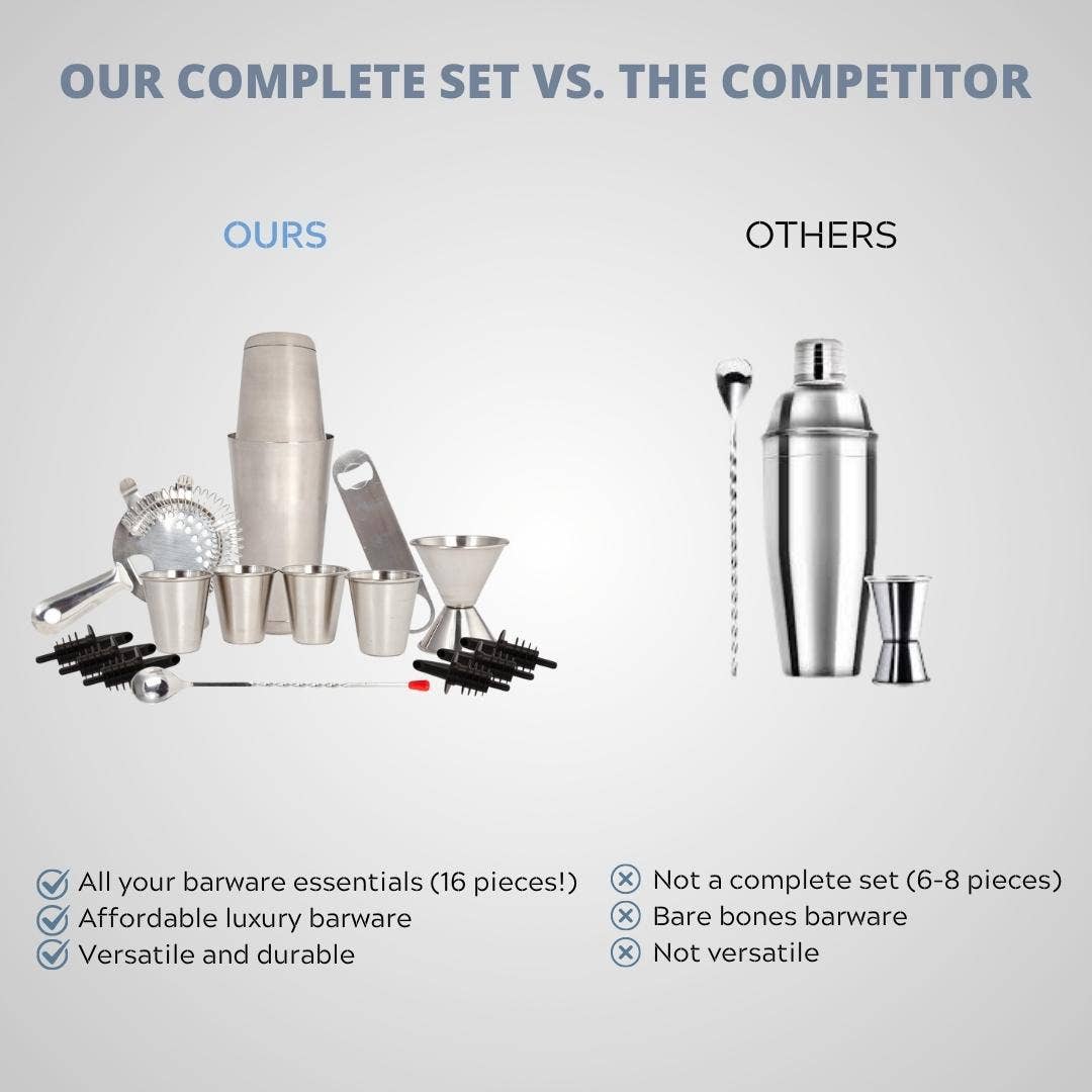 Lexi Home - Wholesale Bar Tool - Classic 16 Piece Mixing Bar Set with Essential Barware Tools2