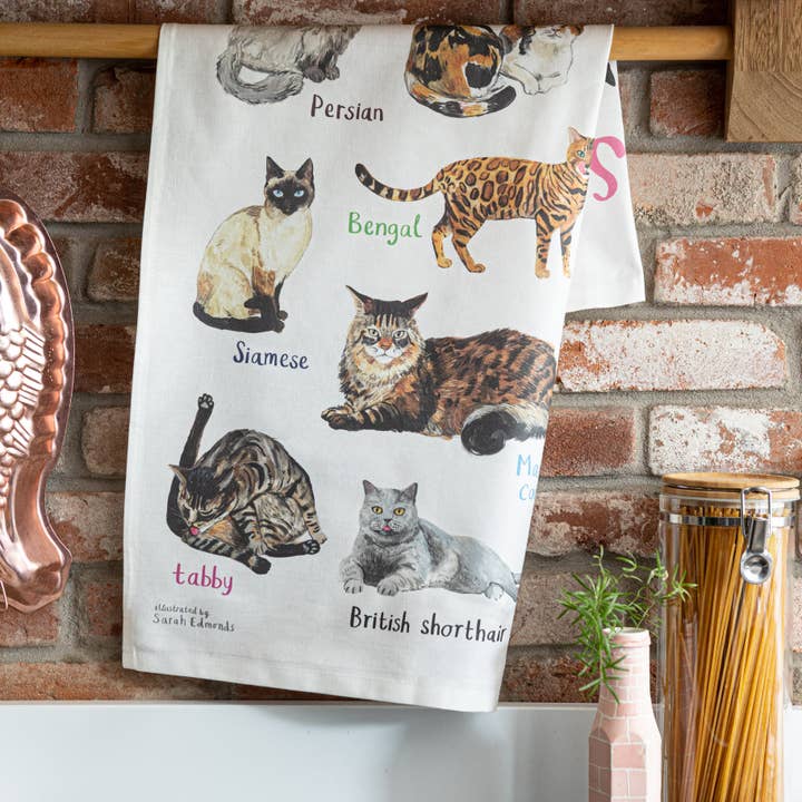 Sarah Edmonds Illustration – wholesale Tea towel – Lickers Cat Cotton Tea Towel1