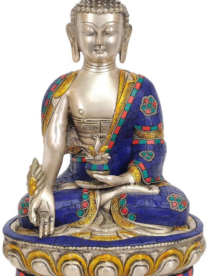 Bouddha de médecine bouddhiste de 12 pouces en laiton | Statue faite à la main pour la vente par Exotic India Art