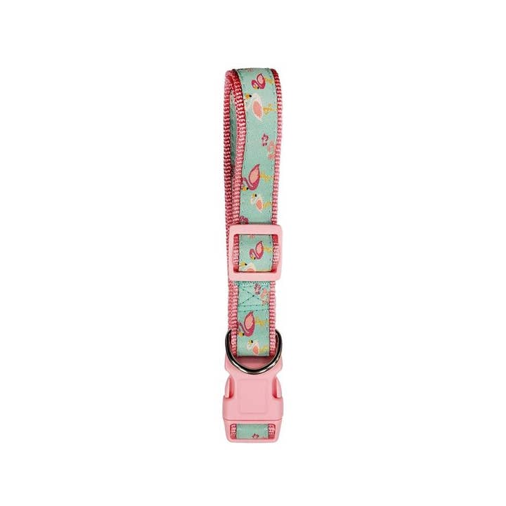 Nylon Collar for Dogs with Embroidered Pink Flamingo Design for wholesale by Jojo Modern Pets