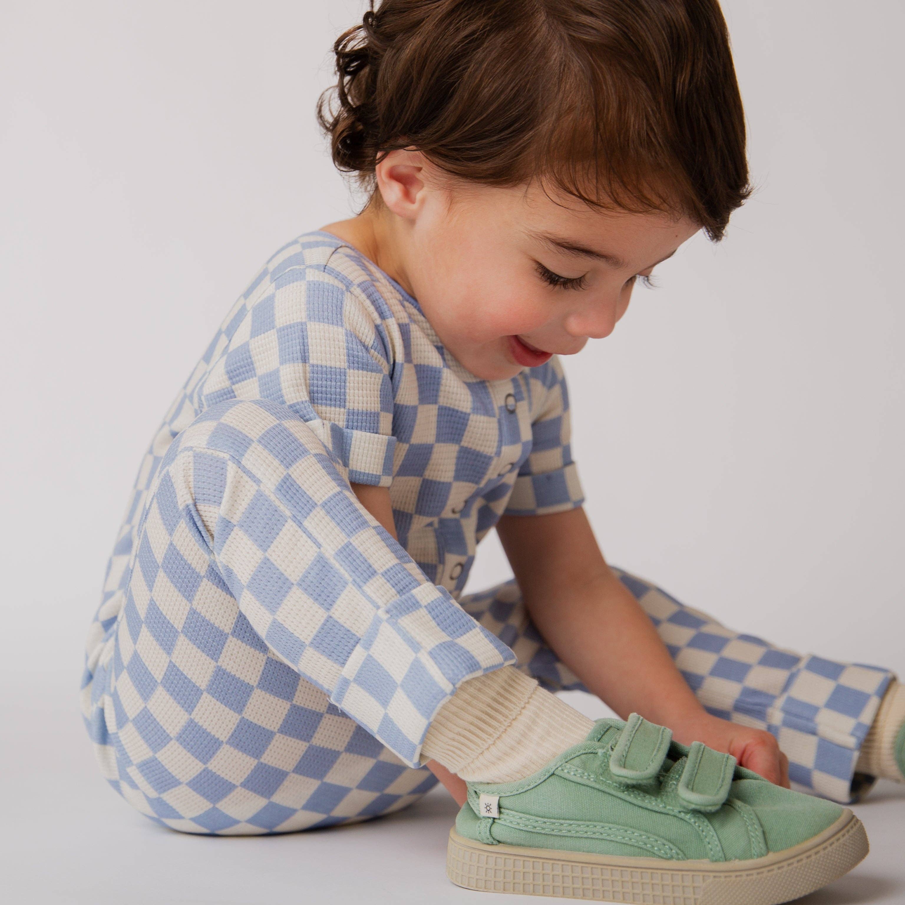 RAGS - Wholesale Jumpsuit - Baby - Rag Romper - Blue Check Waffle3