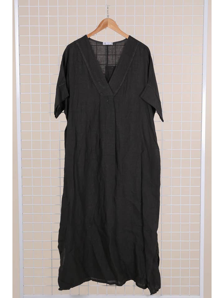 la maison des fibres naturelles - Wholesale Dress - Women's - Long dress v-neck 62733 100% linen26